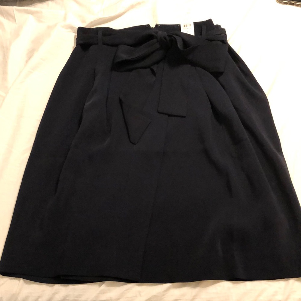 Navy “wrap” skirt with tie belt